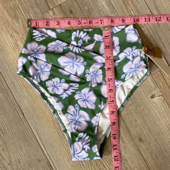 VS Pink V Crossover High-Waist Bikini Bottom Forest Pine Hibiscus - Picture 12 of 12